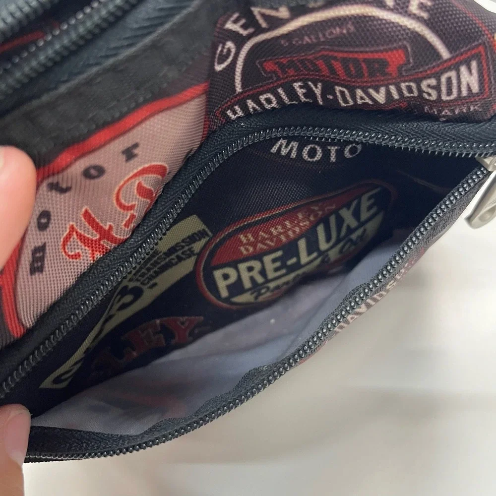 Harley Davidson Logo Print Crossbody Bag Black Red Moto Biker Shoulder Bag